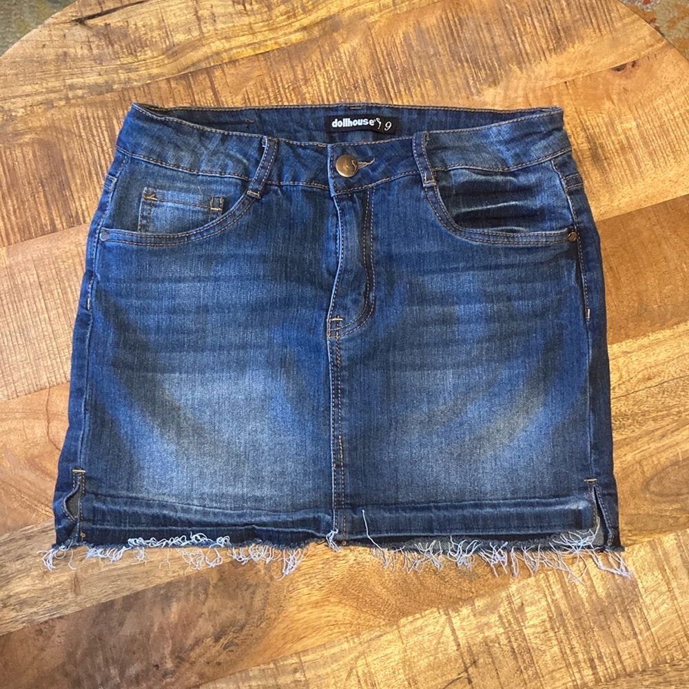 Dollhouse Short Denim Skirt with frayed bottom